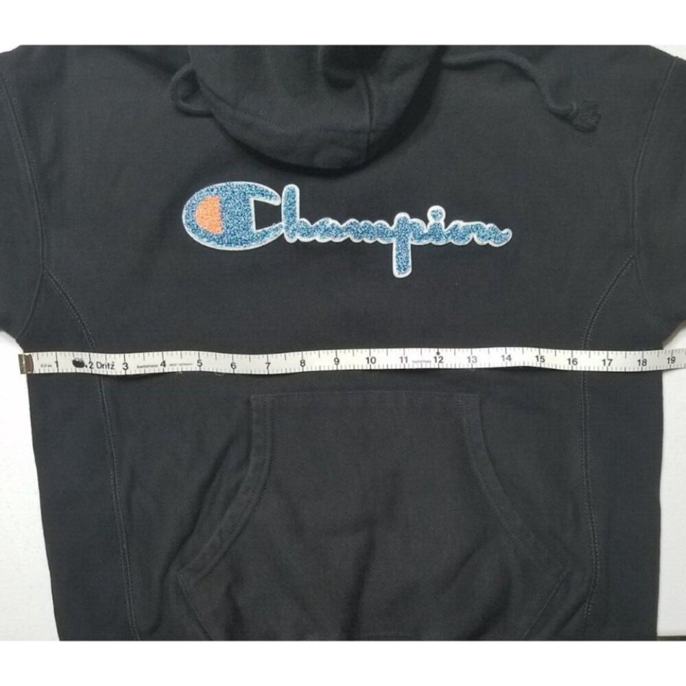 Champion Big Logo Reverse Weave Black Hoodie Hooded Sweatshirt Women's Small - Picture 8 of 14